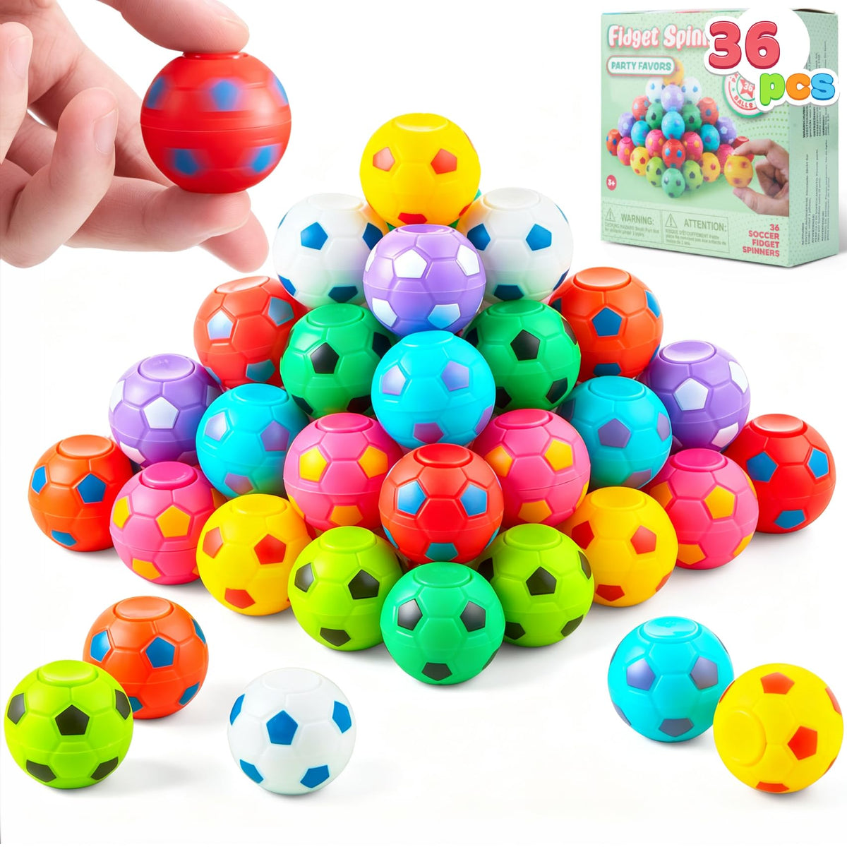 JOYIN 36 Pack Soccer Fidget Spinners Party Favors for Kids 4-8 8-12 | Halloween Bulk Classroom Treasure Box Prizes, Pinata Fillers, Goodie Bag Stuffers for Carnival Birthday Gifts