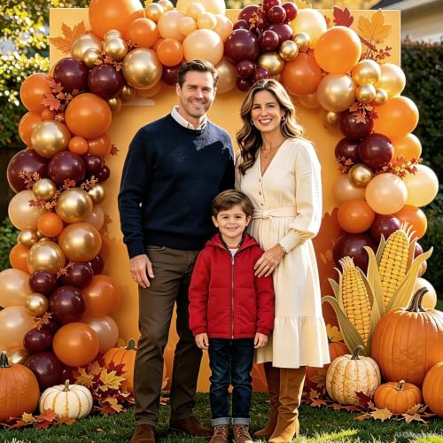 Burgundy Fall Balloon Arch Kit for Autumn Thanksgiving Party Decorations | 124Pcs Burnt Orange Burgundy Gold Nude Balloons, Harvest Baby Shower Wedding Birtday Party Decorations, 124Pcs