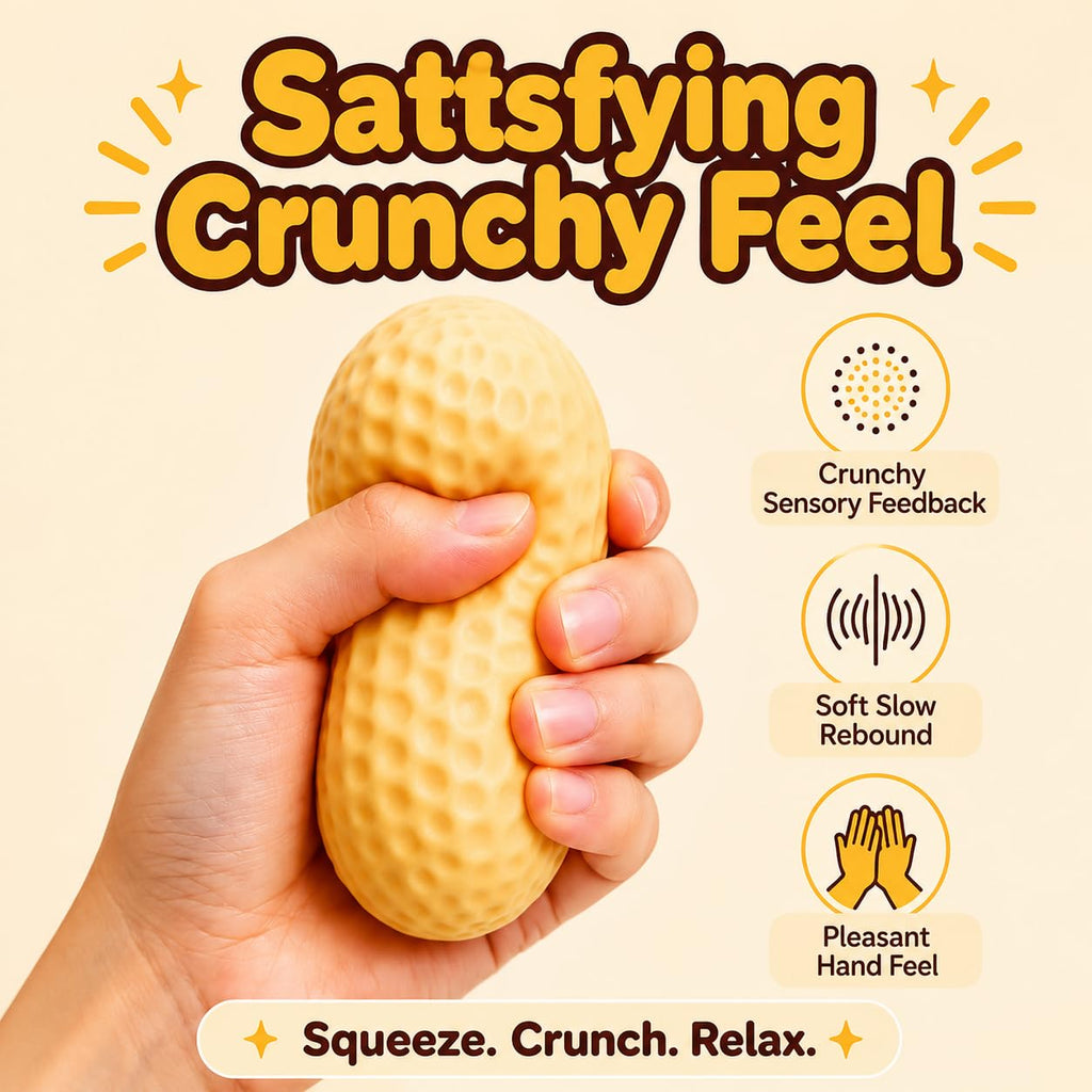 Crunchy Peanut Squishies ASMR Toy, Bead Filled Realistic Bar Stress Ball | Soft Sensory Play Moldable Squishies body is easy to press, stretch, and reshape for relaxing hands-on play