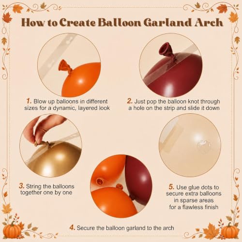 Burgundy Fall Balloon Arch Kit for Autumn Thanksgiving Party Decorations | 124Pcs Burnt Orange Burgundy Gold Nude Balloons, Harvest Baby Shower Wedding Birtday Party Decorations, 124Pcs