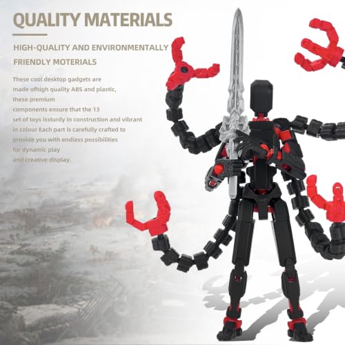 PkghoKids Assembly Completed T 3D Printed Dummy Robot 13 Action Figure Lucky Multi-Articular,Upgraded Tight Joints,Collectors Desktop Ornament Dynamic Modeling (Black Red, 5.5 Inch)