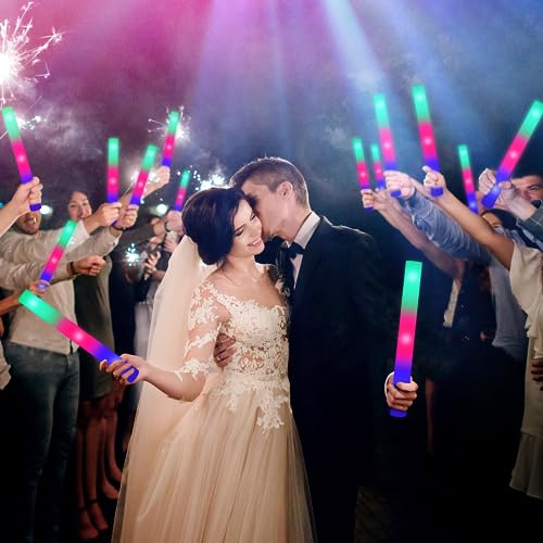 SHQDD 28PCS LED Foam Glow Sticks, Foam Light up Sticks Bulk Party Pack with 3 Modes Colorful Flashing, Glow in The Dark Party Supplies for Parties, Wedding, July 4th, Birthday, Raves,Concert,New Year