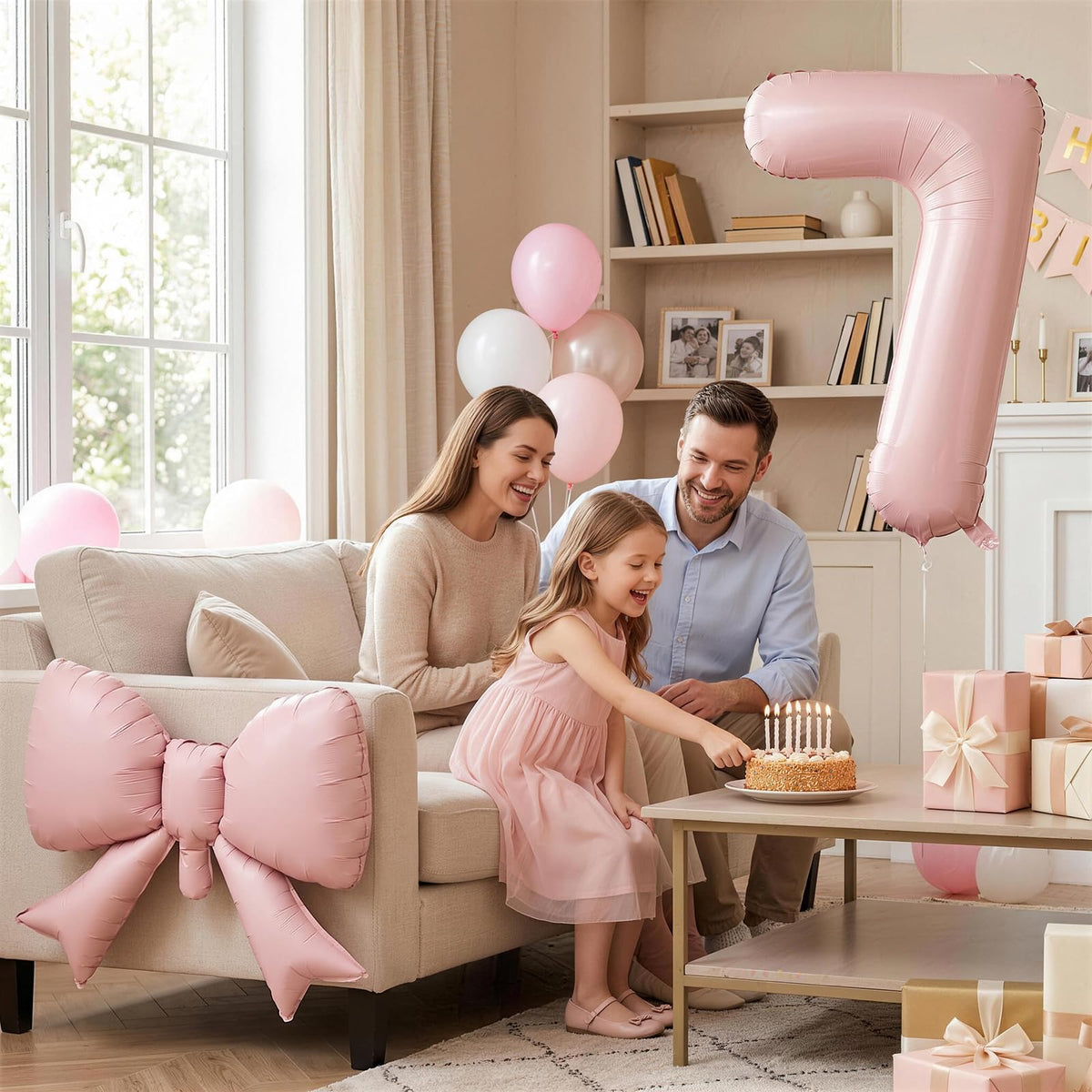 40 Inch Pink Number 1 with Bow Balloon for Girls 1st Birthday Decorations