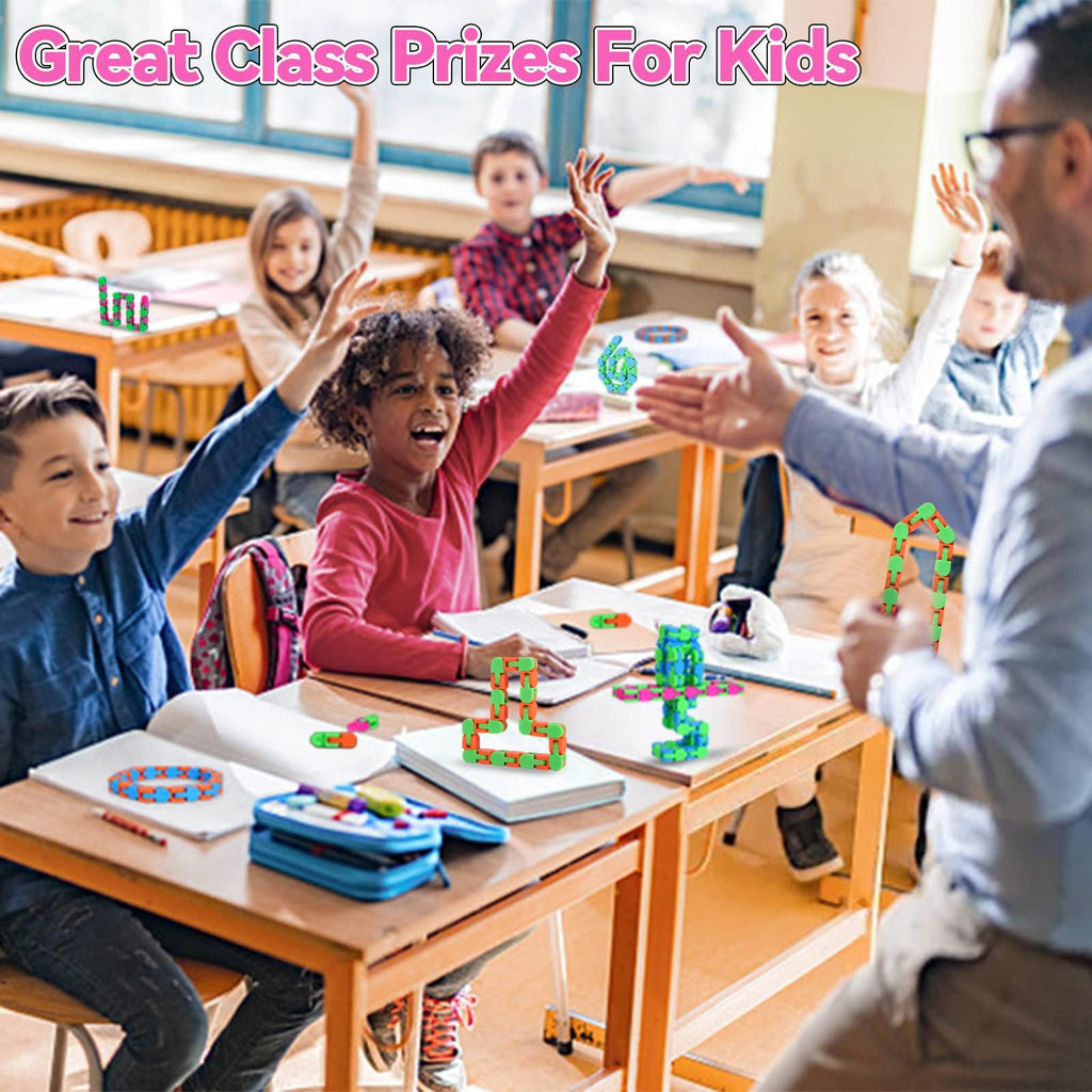 8Pcs Fidgets Wacky Tracks Fidget Toys for Kids Classroom Students Gifts | School Prizes Christmas Stocking Stuffers Sensory Autism Snap Fidget Click Snake Toys for Adults Travel Stress Relief Adhd