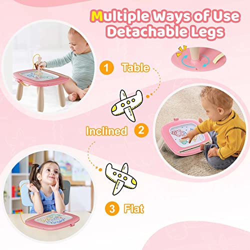 Kikidex Magnetic Drawing Board, Toddler Girl Toys for 1-3 Year Old, Doodle Board Pad Learning and Educational Toys for 1 2 3 Year Old Kids Birthday Gift (Soft Pink)