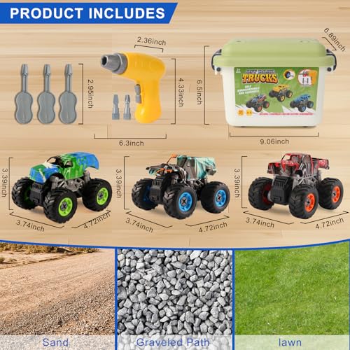 Trovogil Take Apart Monster Truck Toys for Kids 3 4 5 6 7 8 Year Old Boys, STEM Educational Building Toys with Electric Drill & Storage Box Gift Birthday Christmas for Boys Girls Kids Toddlers