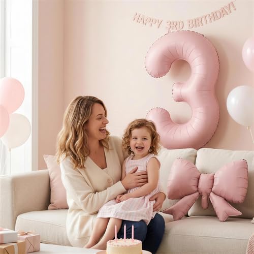 40 Inch Pink Number 1 with Bow Balloon for Girls 1st Birthday Decorations