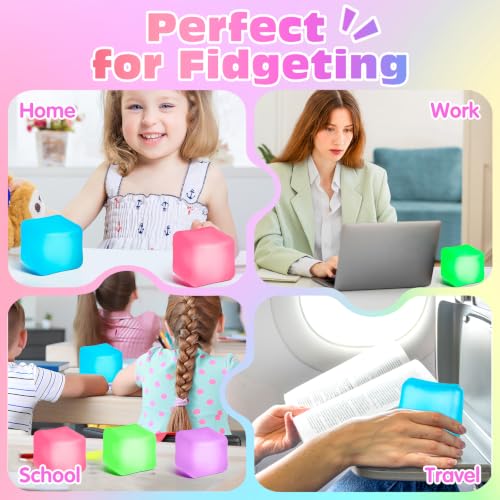 VISCOO 4 Pack Stress Cube,Slow Rising Cube Stress Balls for Adults Kids | Sensory Fidget Toy for Anxiety Relief, Square Shape Cube Squishy for Classroom Prizes, Squishy Balls for Party Favors