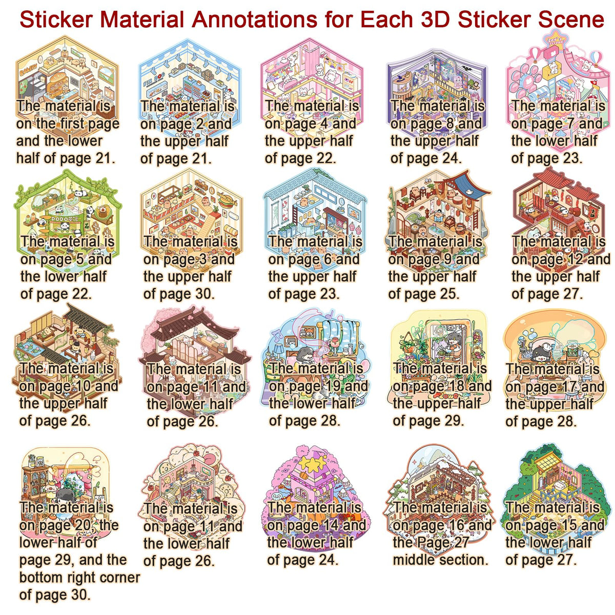 20 Sets DIY 3D Sticker Scene Book for Kids Adults Cozy Room Sticker Therapy | Cute Make Your Own Mini House Miniature Scene Stickers, Gifts for Adult Relief Stress Pass The Time, Hamburg Castle Library