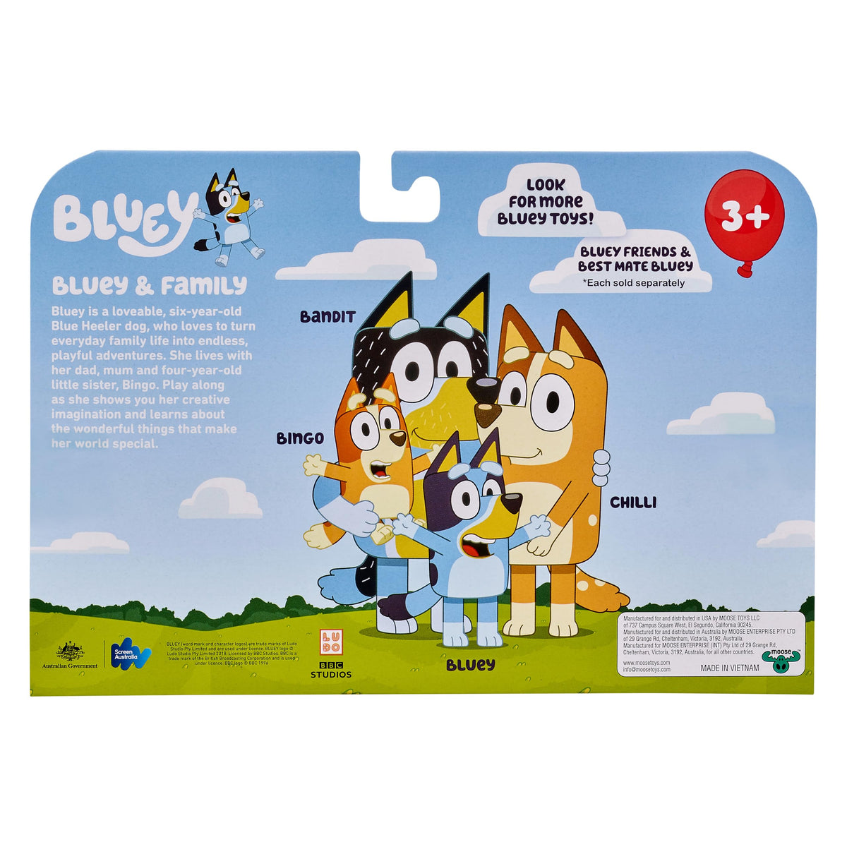 Bluey Family Figure 4-Pack, Poseable Toys with Bingo & Bandit | Movable arms & legs, portable size for on-the-go play; toddler figurine toys for kids ages 3+, thoughtful gift