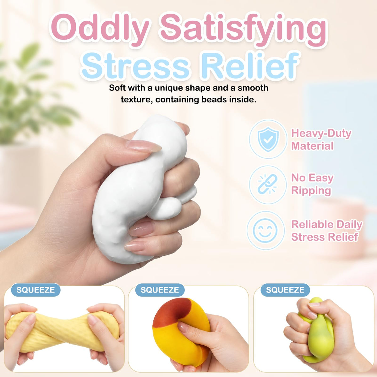 Tyarcox 4 Pack Crunchy Squishy Stress Ball, Mango Pudding Peanut & Soap Block Flake Filled ASMR Fidget, Moldable Sensory Squeeze Gift with Premium Box, Party Favors & Gifts