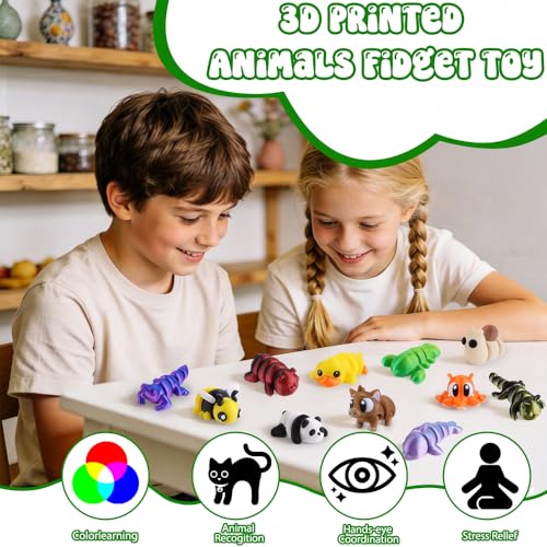 Celltestria 120Pcs 3D Printed Animals Figurines Articulated Fidget Toys | Mini 3D Printed Figurines for Goodie Bags Classroom Prize Rewards Party Favors Gifts Exchange