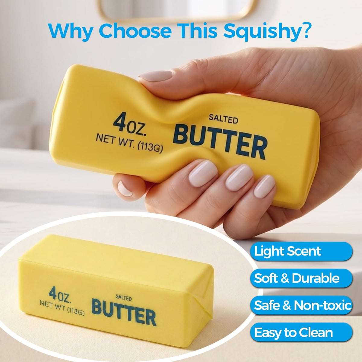 Butter Squishy, Soft Slow Rising Squeeze Toys, Butter Stick Toys (Yellow) | Fidget Toys and Stress Balls Squishies for Office Desk Toys, Party Favors & Birthday Gifts