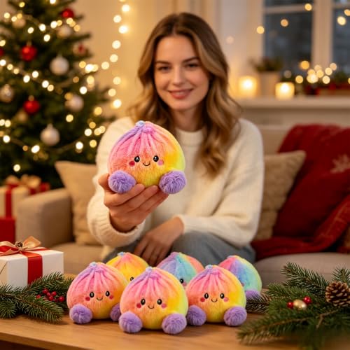 Plush Stuffed Dumpling Squishies, 3.94" Big Rainbow Squishes with Steamer | Plush Giant Dumpling Squishies Squeeze Toys, Christmas Stress Balls Squishies Fidget Toys for Adults Anxiety Relief