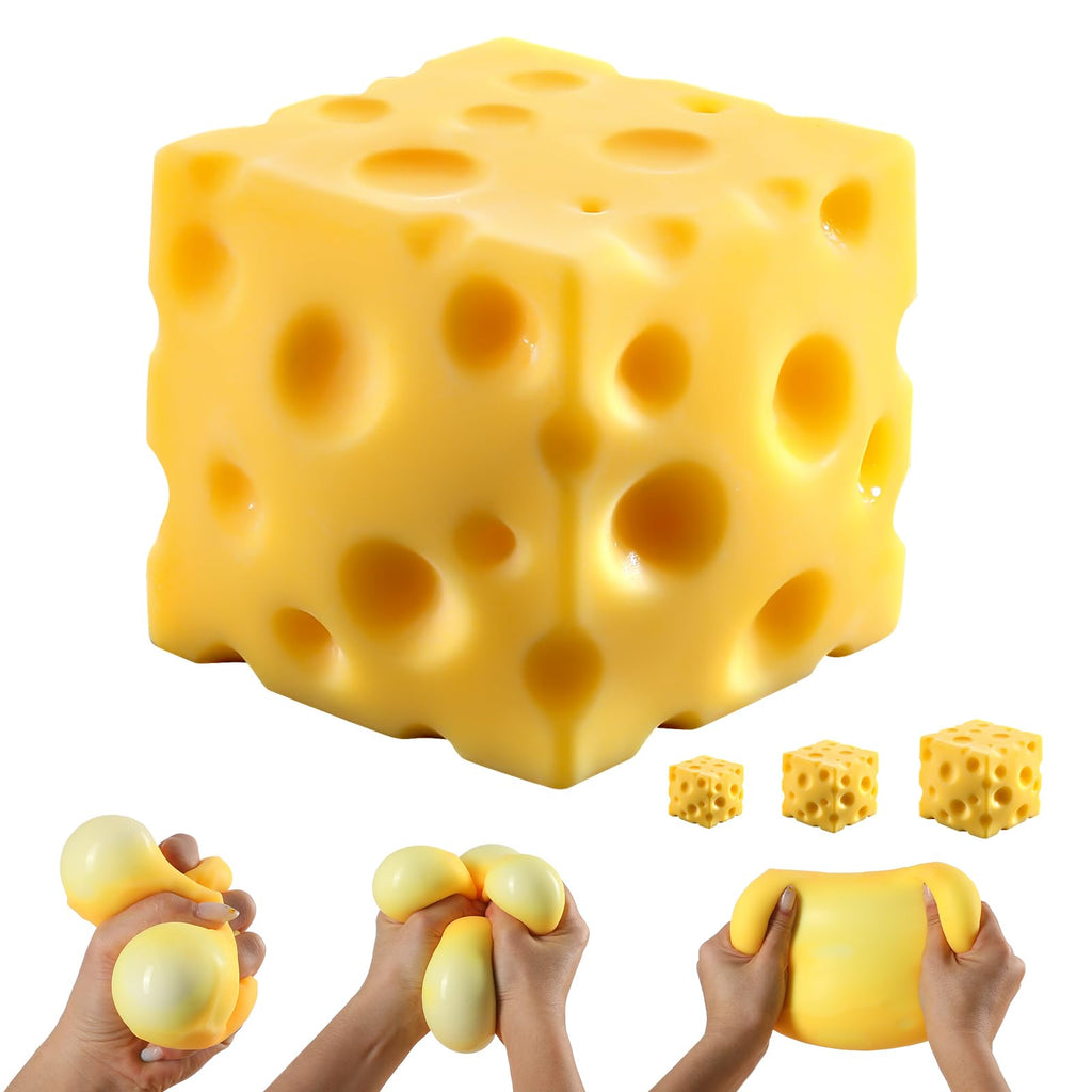 Cheese Squishy Cube Block, Squishy Fidget Toys Adults, Easter Basket Stocking Stuffers, Sensory Stress Ball Squeeze Toys for Stress Relief (Yellow 2.4 in)