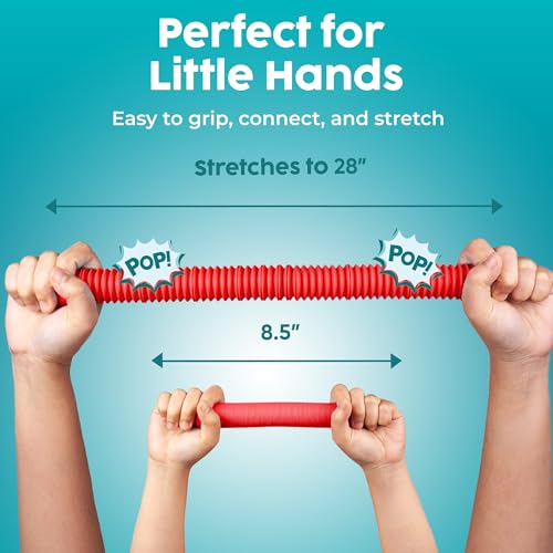 BUNMO Pop Tubes - Sensory Toys - Fidget Toys - Imaginative Play & Stimulating Creative Learning - Hours of Fun for Kids - Tons of Ways to Play - Non-Mouthable Toy 3+ - 4 Pack Large