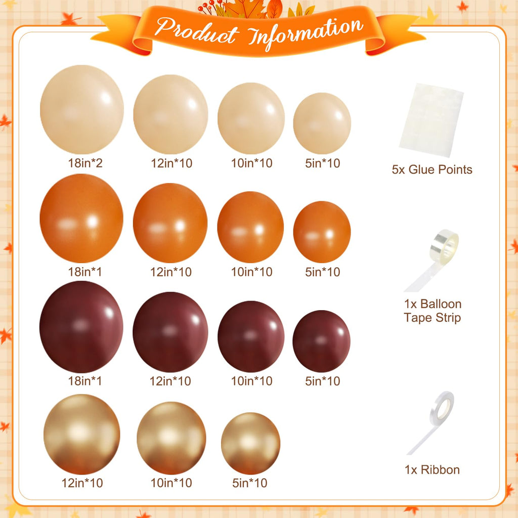 Burgundy Fall Balloon Arch Kit for Autumn Thanksgiving Party Decorations | 124Pcs Burnt Orange Burgundy Gold Nude Balloons, Harvest Baby Shower Wedding Birtday Party Decorations, 124Pcs