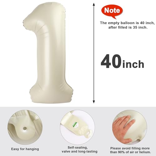 Number Balloons 1st Birthday Decorations, 40In Cream 1 Balloon for Women | Eye-catching Appearance, Perfect Decorative Centerpieces, Convenient Self-sealing Structure, Widely for Various Occasions