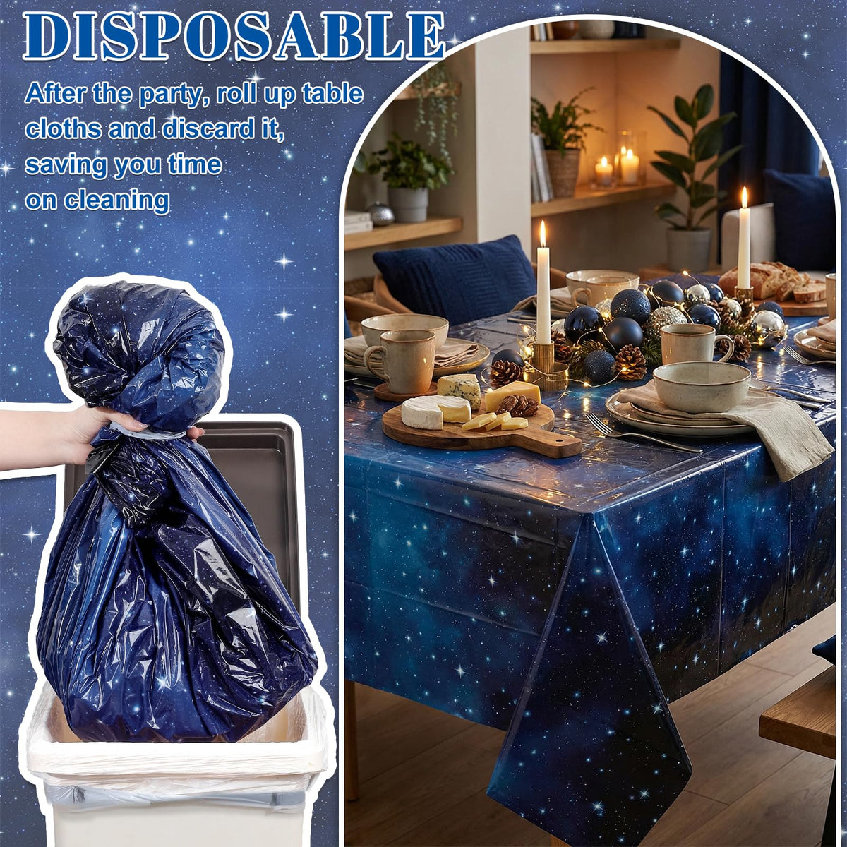 3 Pack Plastic Space Tablecloths, Disposable Galaxy Themed Tablecloth | Waterproof Rectangle Star Party Table Cover for Home Party Decorations 54 x 108 Inch