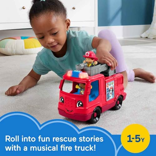 Fisher-Price Little People Fire Truck Toddler Toy | Push-Along Vehicle, Lights, Music & Sounds, 2 Figures, Preschool Kids Ages 1+ Years