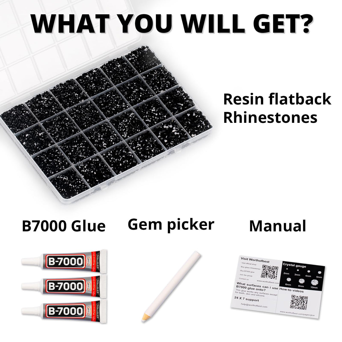 35000Pcs Black Rhinestones for Bedazzling, Flatback Bedazzle Gems Crystal | 2,3,4,5,6mm Flat Back Resin Diamond Rinestones Bedazzler Kit Jewels with 3Pcs b7000 Glue for Dress Crafting Clothing Shoes
