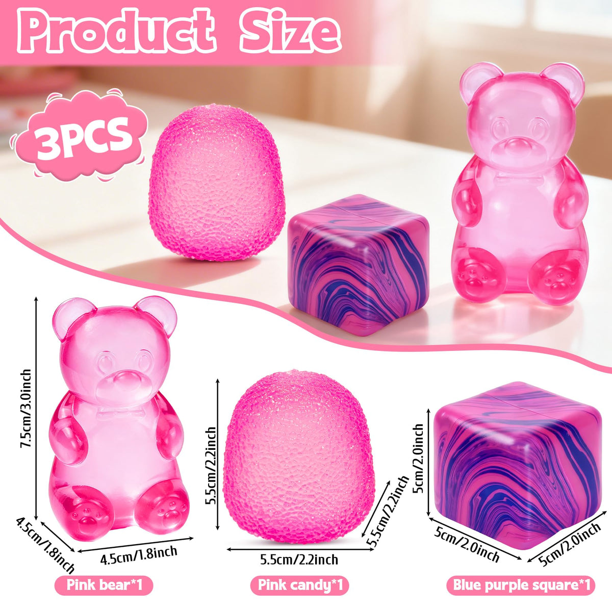 3Pcs Taba Squishies Fidget Toys, Stress Balls for Kids and Adults, Squishies Stress Cube, Sensory Toys for Kids with Autism, Fidgets for Classroom Prize, Birthday Gifts Party Favors(Random Color)
