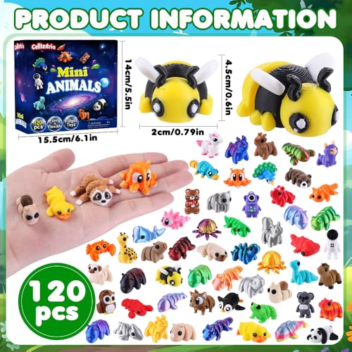 Celltestria 120Pcs 3D Printed Animals Figurines Articulated Fidget Toys | Mini 3D Printed Figurines for Goodie Bags Classroom Prize Rewards Party Favors Gifts Exchange