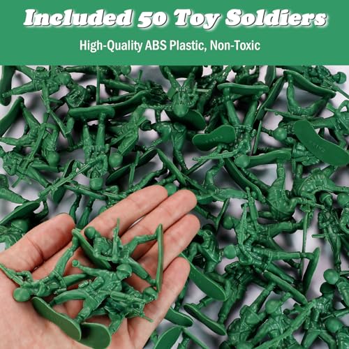 HAPTIME Toys for Boys, Toy Soldiers Set (50 pcs ) , Green Army Men Action Figures, Plastic Military Toys - Inspire Creative Play and Learning Adventures for Kids, Easter Egg Fillers