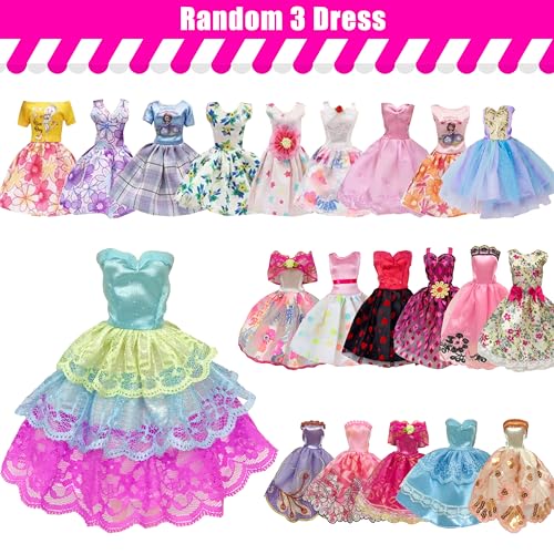 30 Pieces Doll Clothes and Accessories for 11.5 Inch Girl Dolls Including Random 5 Tops, 5 Pants, Random 3 Dresses, Random 3 Fashionable Dresses, Random 2 Swimwear, 6 Pairs of Shoes, 1 Bag, 5 Hangers