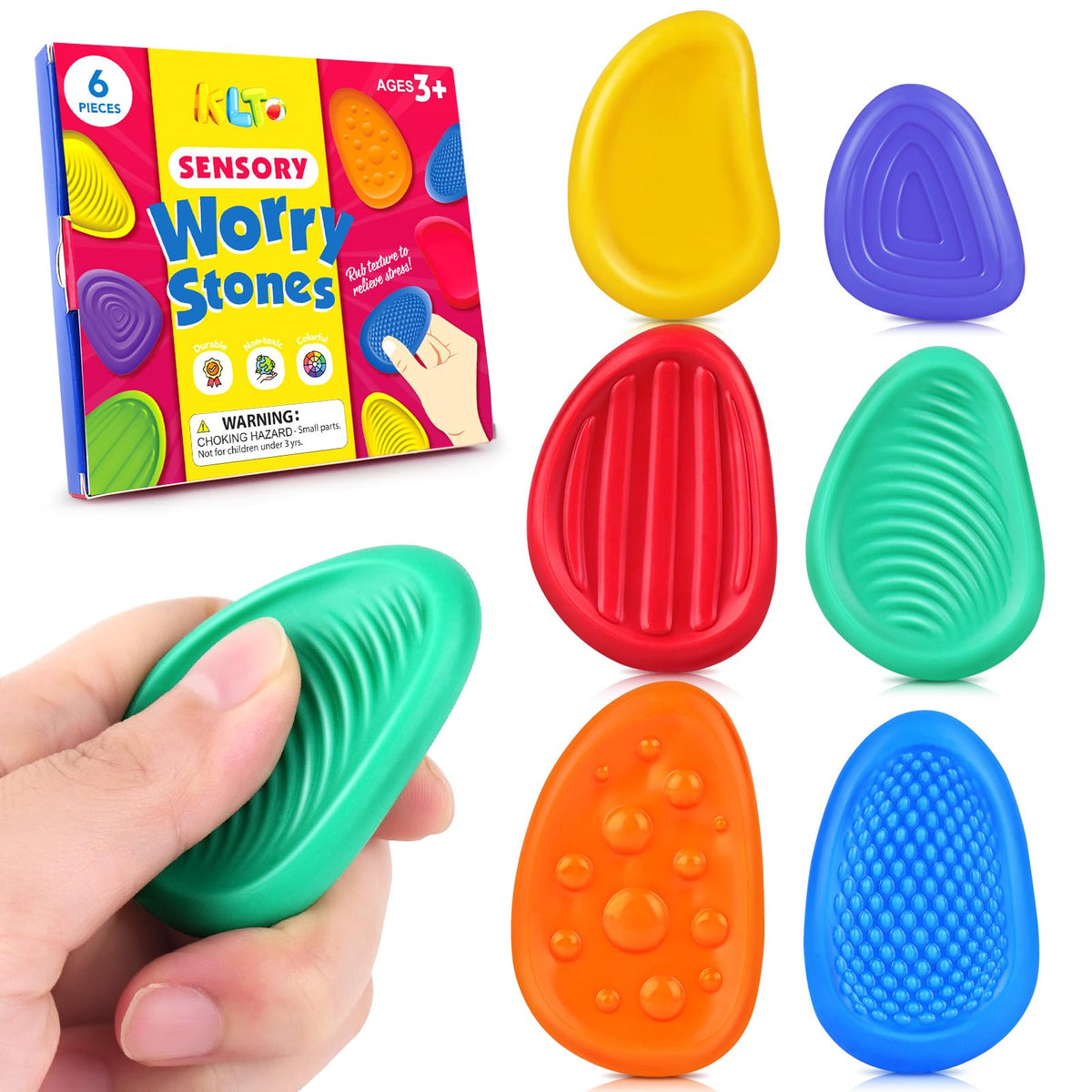 Fidget Toys Sensory Stone for Kids: 6 Pack Textured Soft Worry Stone for Autism Kids Calming - Fidget Stress Toys for Students Stress Relief - Small Prizes Stocking Stuffer