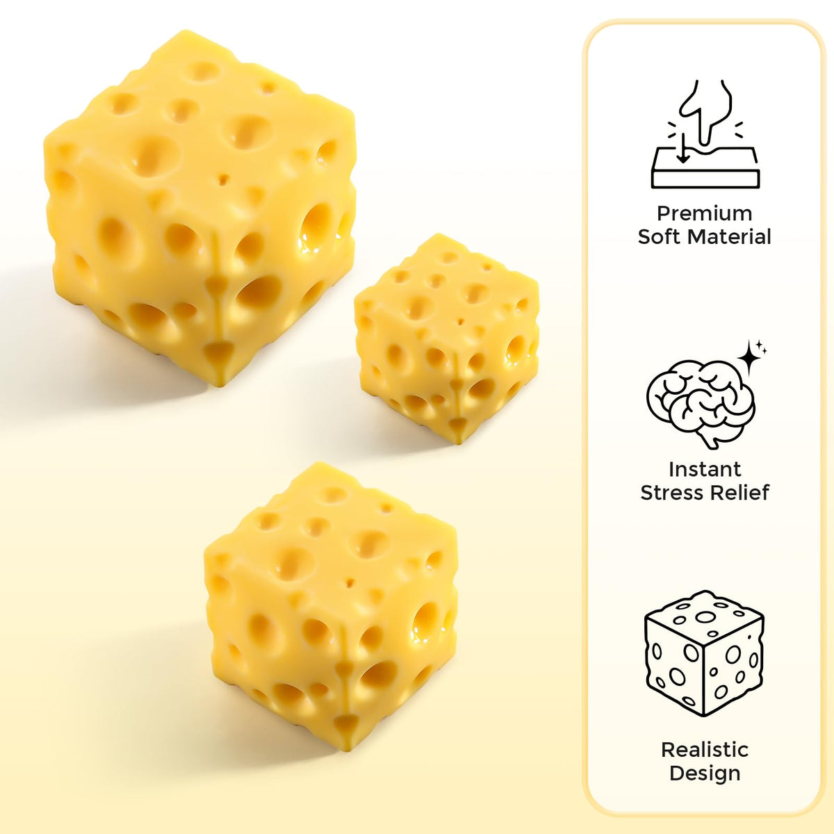 Cheese Squishy Cube Block, Squishy Fidget Toys Adults, Easter Basket Stocking Stuffers, Sensory Stress Ball Squeeze Toys for Stress Relief (Yellow 2.4 in)