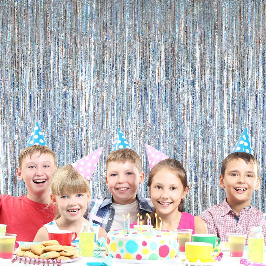 PIGETALE Glitter Silver Backdrop, 2 Pack 3.2 x 8.2 ft Fringe Curtains