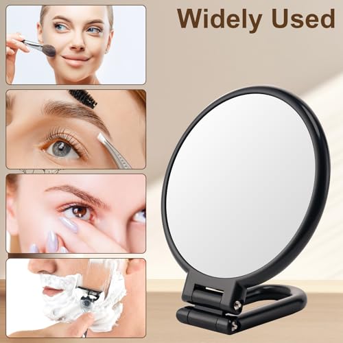 10X Magnifying Mirror, Double Side Handheld Mirror, Travel Makeup Mirror | 1X/10X Magnification, Adjustable Rotation Handle/Stand, Portable Foldable Hand Mirror, Travel Essential, Black