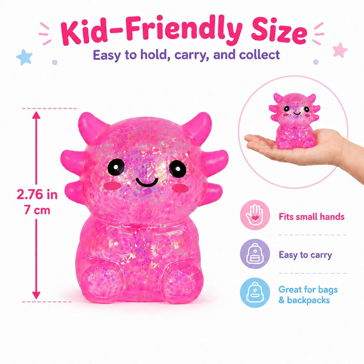 GSOOUOLD Axolotl Squishy Stress Ball, Soft TPR Fidget Toy for Kids Adults | Non-toxic soft TPR, slow rebound, satisfying squeeze, sensory stress relief toy for kids & adults