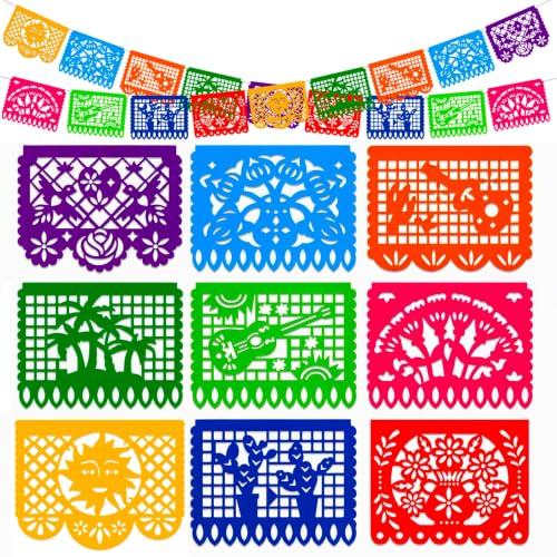 DOMESTAR Mexican Party Decoration, 18 FT Plastic Papel Picado Fiesta Banner | Day of the Dead Dia De Los Muertos Garland for Mexican, Birthday Fiesta Party Supplies, Cinco De Mayo Decoration