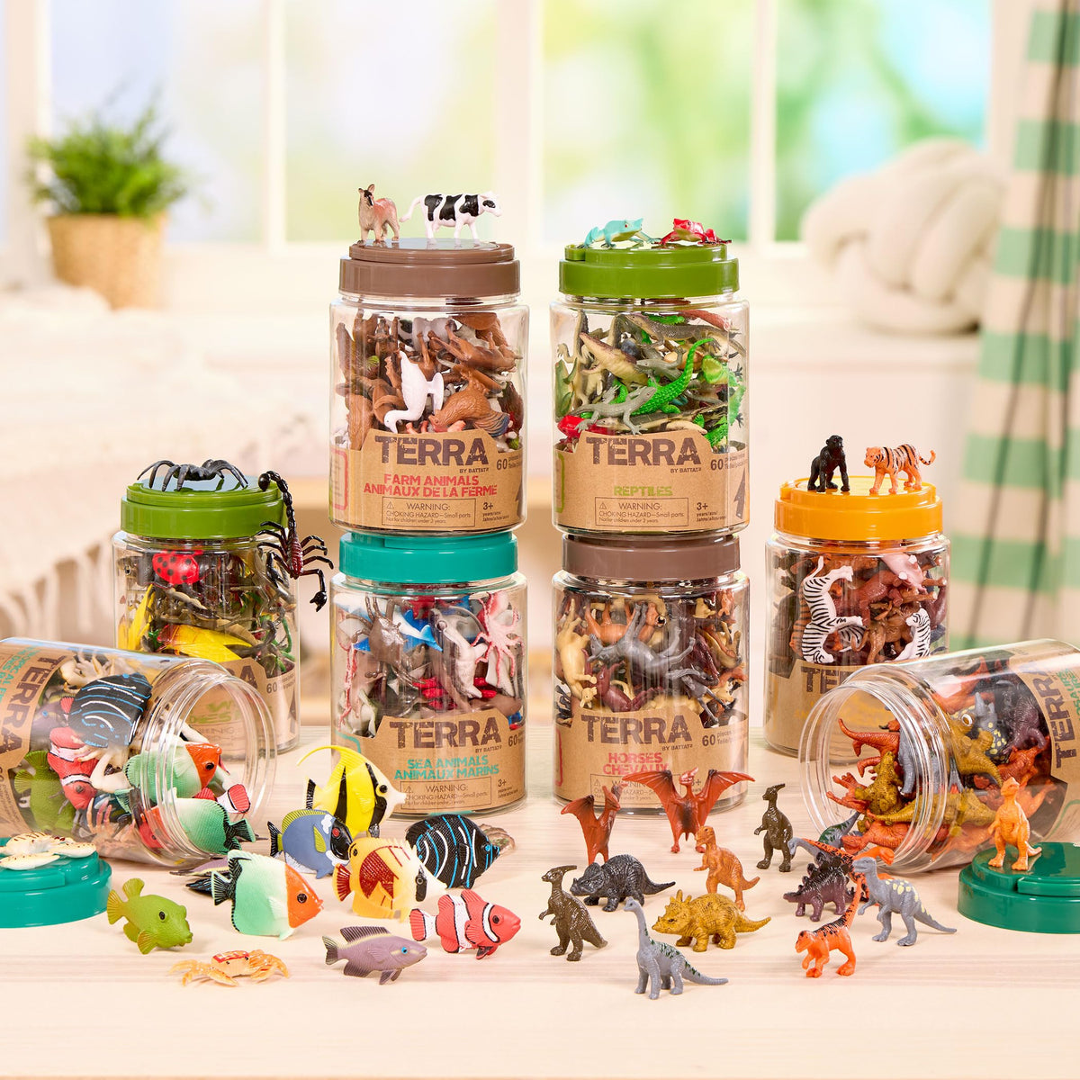 Terra by Battat Wild Animal Figurines Tube, 60 Mini Safari Figures, Animals | 60 realistic mini wild animal figures in a portable tube for pretend play, crafts, dioramas, sensory bins, Animals, 3+ Years
