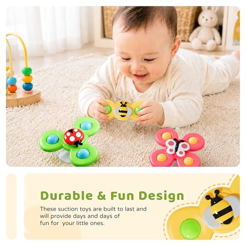 LiKee Strong Suction Cup Fidget Rotating Sensory Bath Toys for Baby 10+ Months (Insect-1)