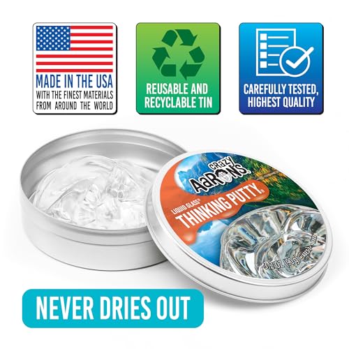 Crazy Aaron's Thinking Putty - Liquid Glass - See-Through Putty for Kids and Adults in a 4" Tin - Creative and Endless Fun, Stress Relief Therapy Toys, Never Dries Out - Made in USA
