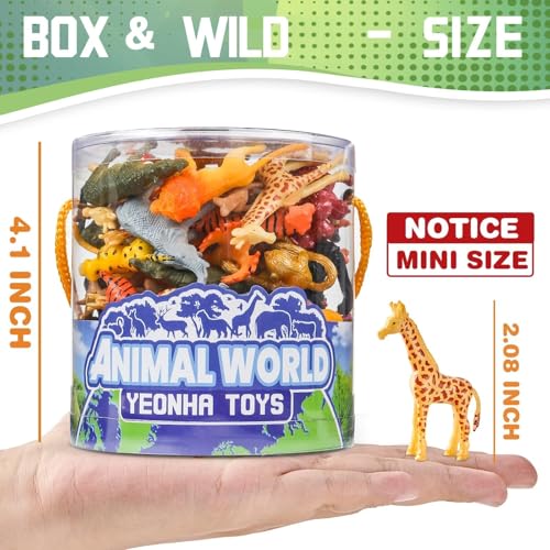 60 Piece Mini Zoo Animal Toy with Gift Box, Plastic Jungle Animal Figurines | Realistic Small Animal Figures Sensory Bins, Party Favors, Cupcake Topper, School Education, Birthday Gifts for Children