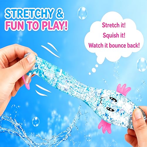 2PCS Axolotl Squishy Stress Relief Toy,Glitter Fidget Squishy Toys,Cute Axolotls Squeeze Toys, Fidget Toys for Adults,Party Favors (Blue+Pink Axolotl)
