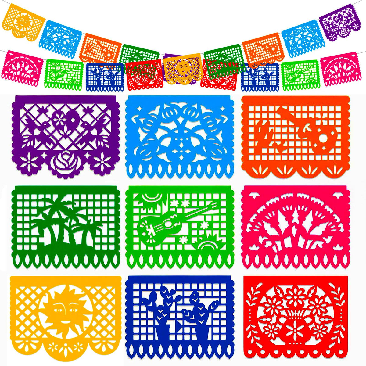DOMESTAR Mexican Party Decoration, 18 FT Plastic Papel Picado Fiesta Banner | Day of the Dead Dia De Los Muertos Garland for Mexican, Birthday Fiesta Party Supplies, Cinco De Mayo Decoration