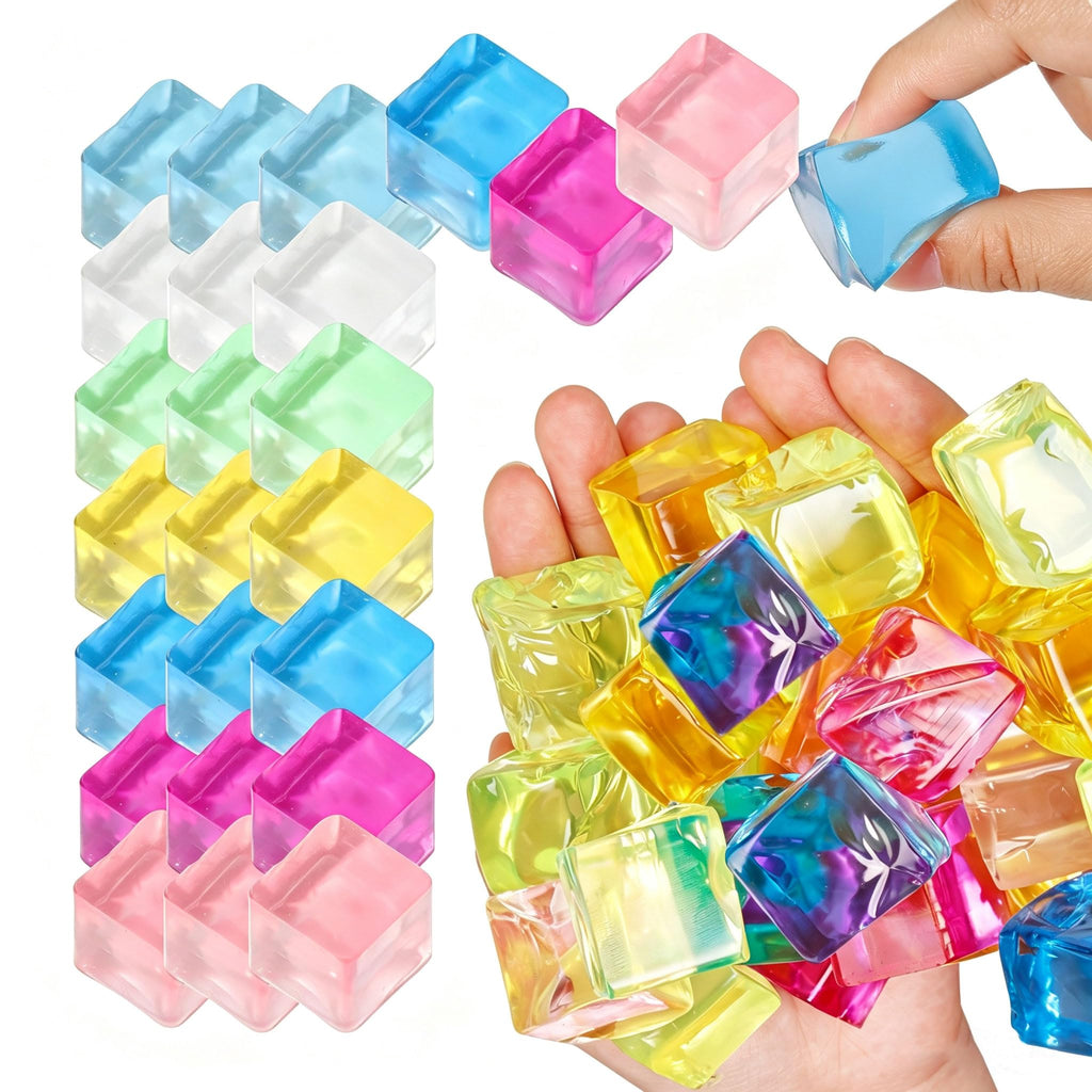 Sensory Toys 24 Pcs Cube Squishy Fidget Stress Toys for Adults Kids | Mini Ice Cube Squishy Toys Anxiety Stress Relief Hand Therapy Sensory Squishy Ball Classroom Prize Box Toys ﻿