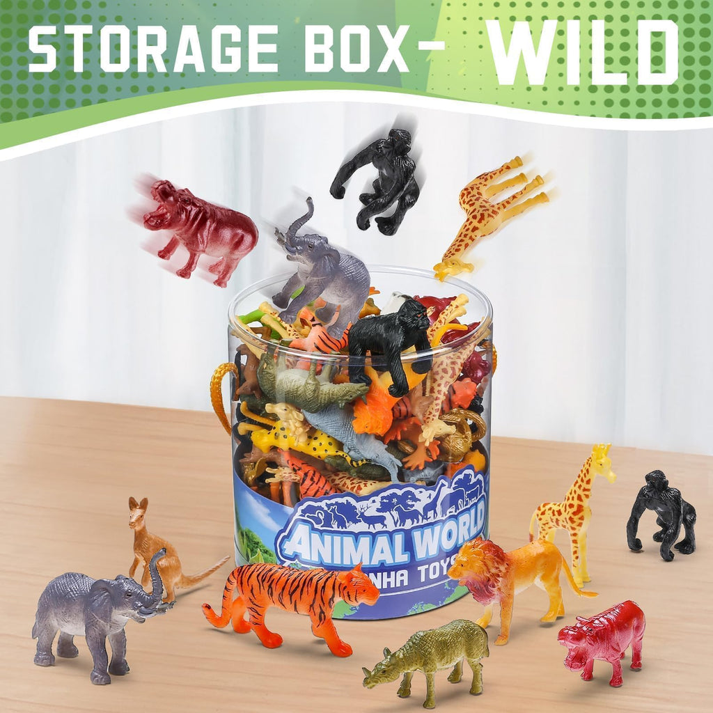 60 Piece Mini Zoo Animal Toy with Gift Box, Plastic Jungle Animal Figurines | Realistic Small Animal Figures Sensory Bins, Party Favors, Cupcake Topper, School Education, Birthday Gifts for Children