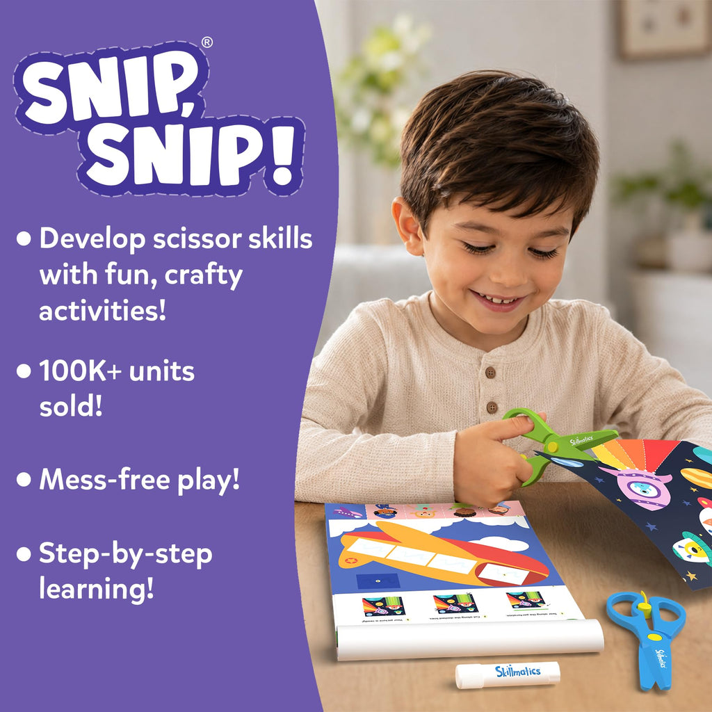 Skillmatics Snip Snip, Scissor Skills, Felt Craft Activity, Gift for Kids | Cutting Activity Book, Safety Scissors, Fine Motor Skills for Preschool, Screen-Free, Learning Toy, Toddlers, Ages 3, 4, 5, 6