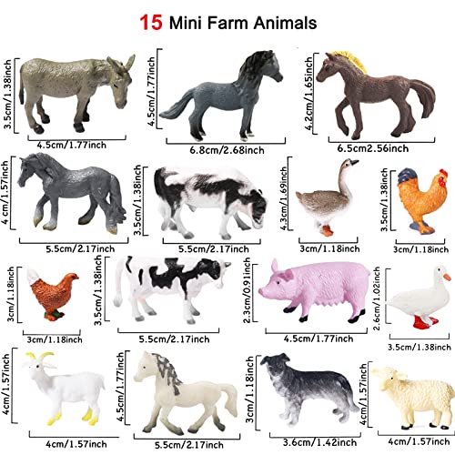 Yowlieu 15 Pcs Mini Figures Toys Realistic Farm Animal Figurines, Plastic Learning Educational Playset Animal Themed Party Supplies Cake Topper Ornaments for Easter Egg Birthday Christmas