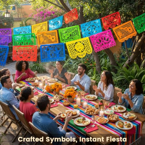 DOMESTAR Mexican Party Decoration, 18 FT Plastic Papel Picado Fiesta Banner | Day of the Dead Dia De Los Muertos Garland for Mexican, Birthday Fiesta Party Supplies, Cinco De Mayo Decoration