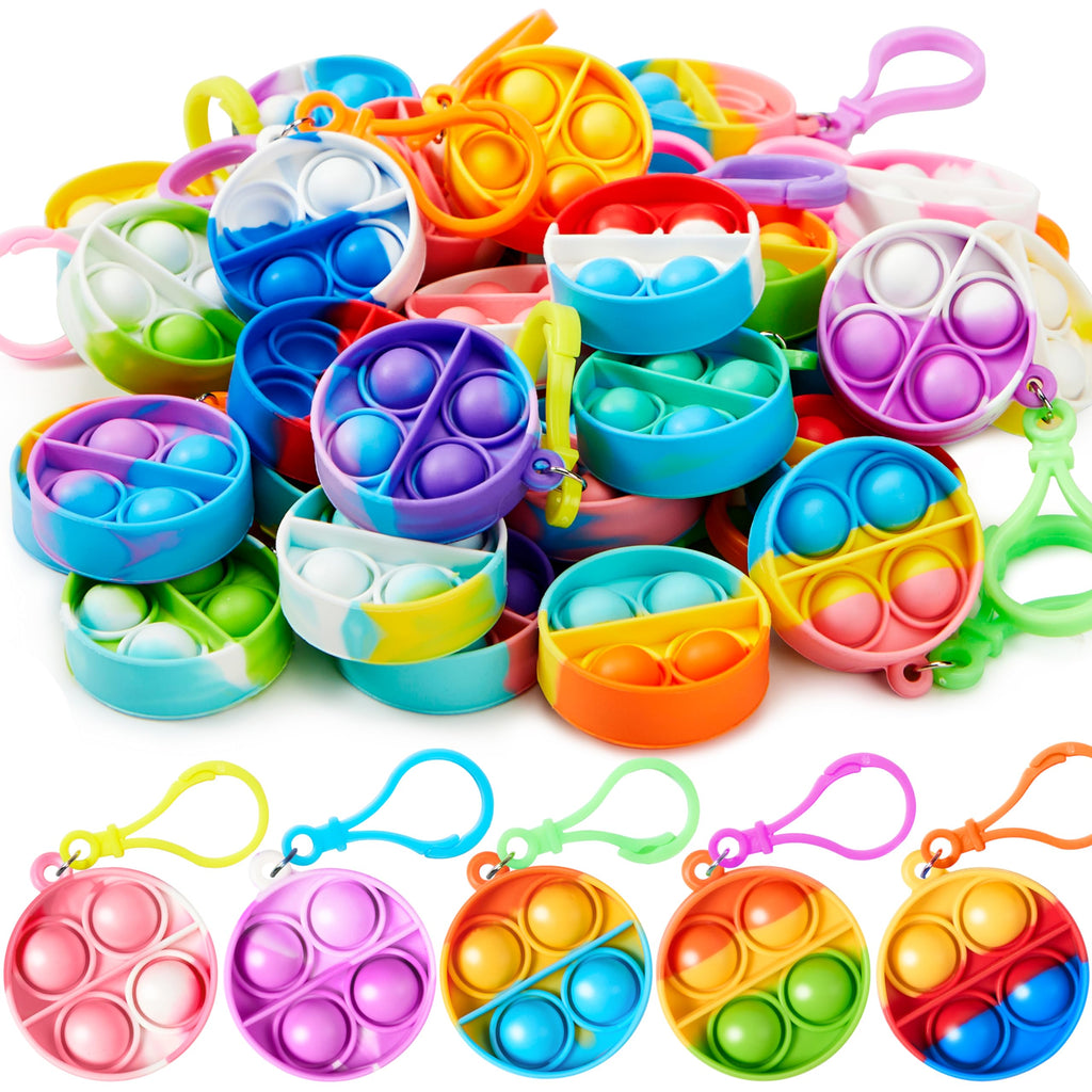 JOYIN Round Pop Fidget Keychain 30 Pack Pop Fidget Toys Bulk Party Favors for Kids 4-8,8-12 Years, Halloween Birthday Goodie Bags Stuffers Back to School Gifts Classroom Prizes Sensory Toys