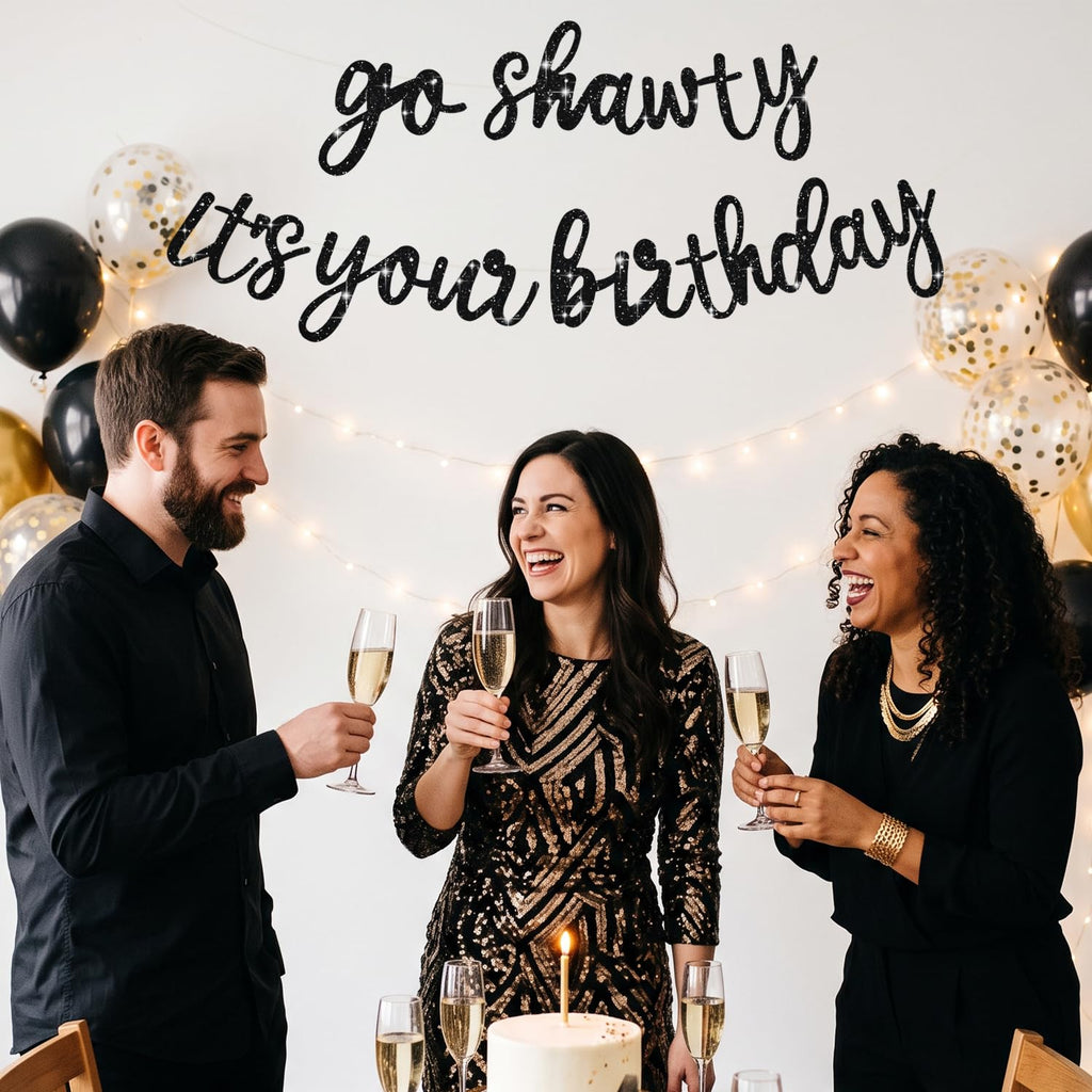 BEISHIDA Glitter Black Pre-Strung Go Shawty It's Your Birthday Banner Decor | NO DIY,birthday decorations for women,Hip Hop Rap Theme Sign,Happy Birthday Banner,Rap Theme Happy Birthday Sign