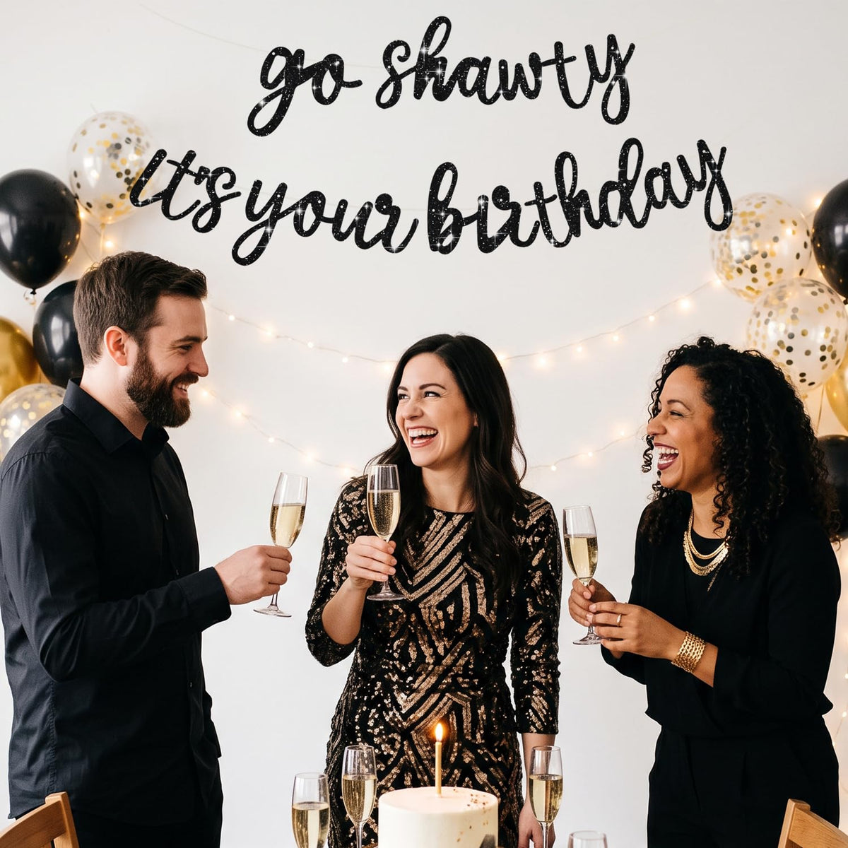 BEISHIDA Glitter Black Pre-Strung Go Shawty It's Your Birthday Banner Decor | NO DIY,birthday decorations for women,Hip Hop Rap Theme Sign,Happy Birthday Banner,Rap Theme Happy Birthday Sign
