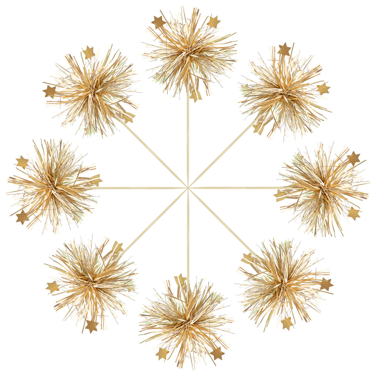 Gyufise 30Pcs Foil Firework Cupcake Toppers Happy Birthday Cake Toppers Sparkle Tinsel Flower Drink Stirrers Cocktail Food Fruit Toothpicks for Valentine's Day Party Supplies Gold